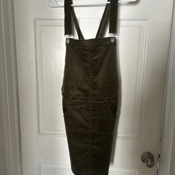 olive green corduroy overall dress Vintage Olive Green Corduroy Overall Dress by Focus main image 0